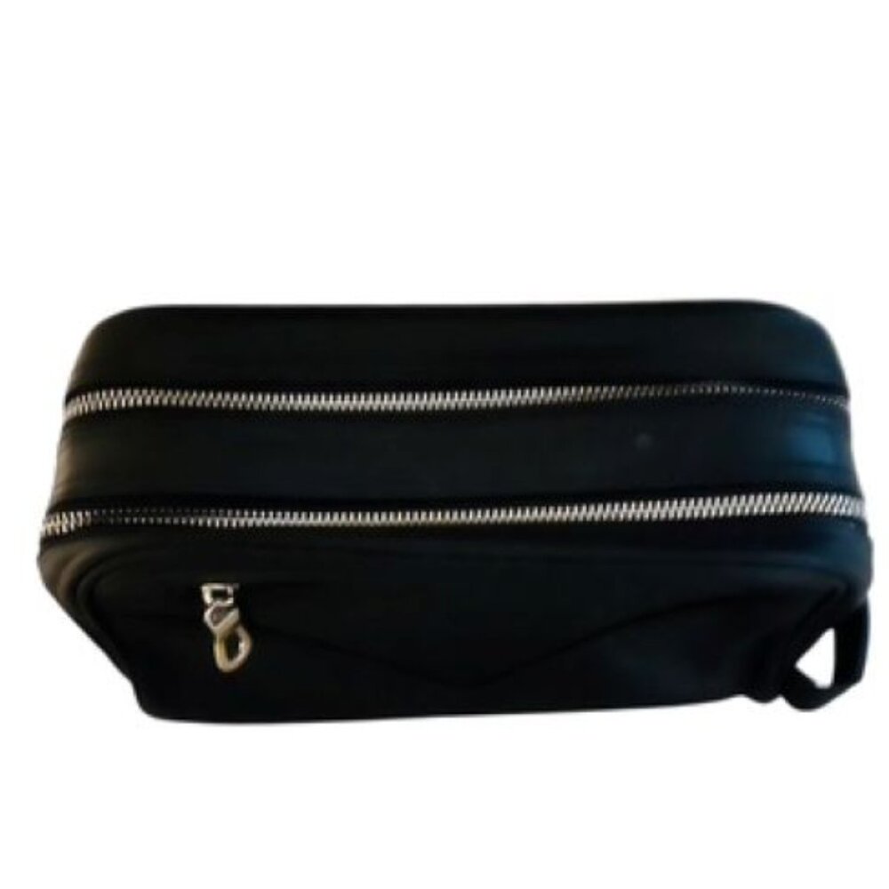 Contacts Men's Black Genuine Leather Toiletry Travel Bag, Dopp Kit, Organizer - Picture 5 of 5
